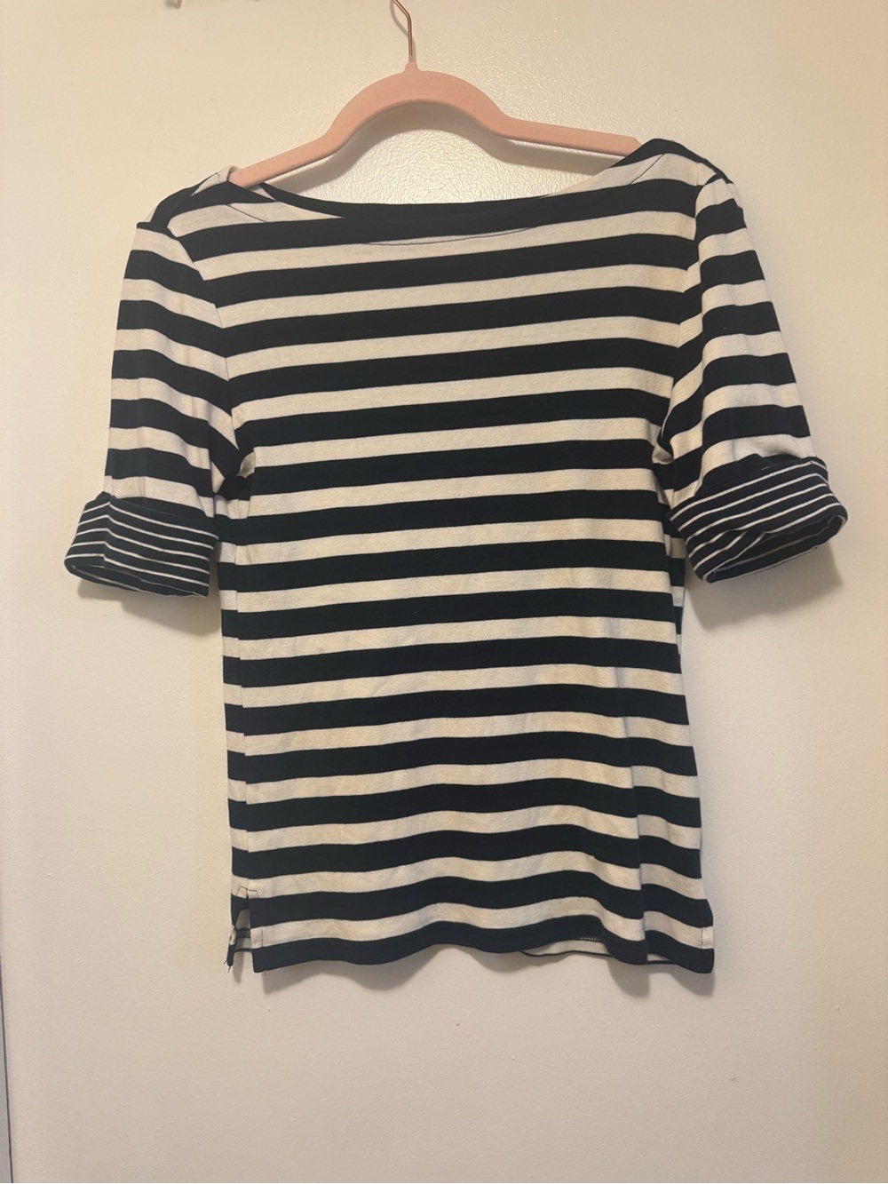 Ralph Lauren Black and White Striped Boatneck Tee